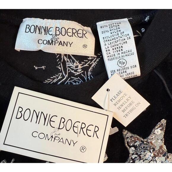 Vintage Bonnie Boerer Sequin Hollywood Nightlife Black Velour Sweatshirt 80s - Picture 9 of 9